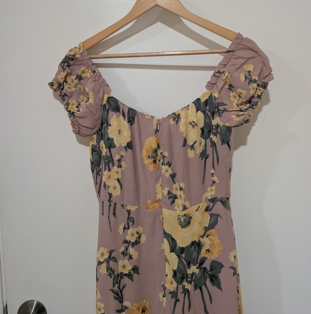 Reformation Pink Off-Shoulder Midi Dress with Yellow Floral Print - Picture 7 of 16